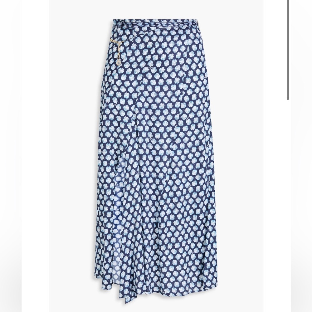 Maje Printed Satin Midi Skirt
